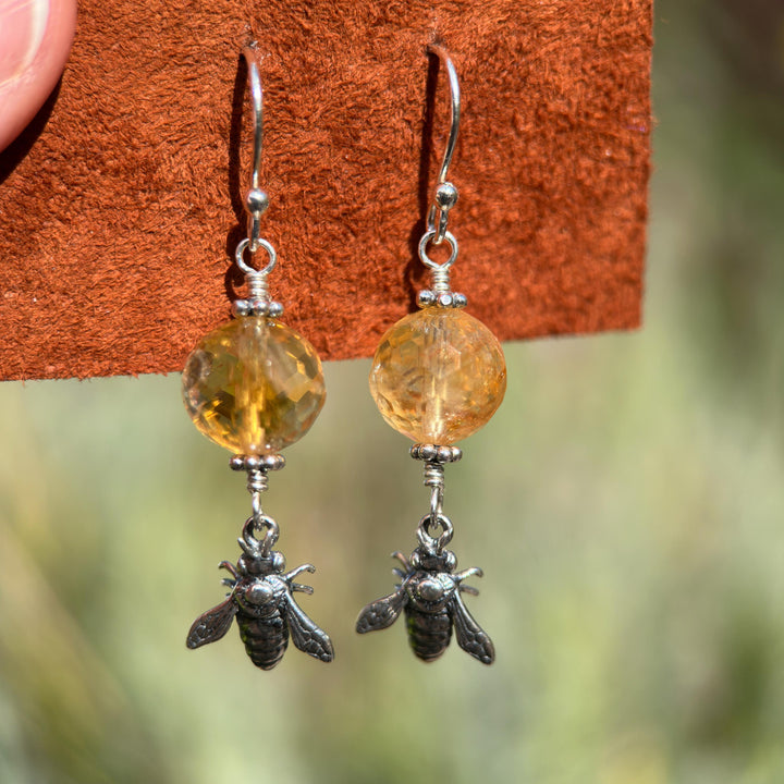 Golden Citrine and Sterling Silver Bee Earrings - SunlightSilver