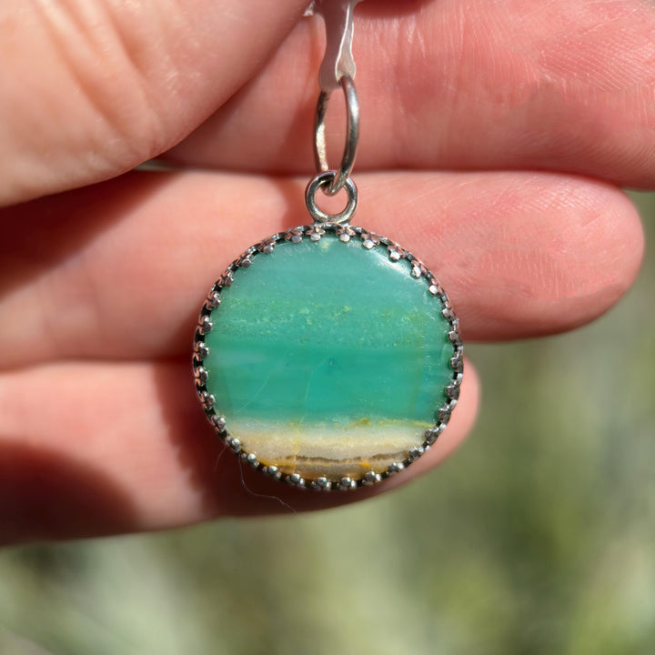Indonesian Opalized Wood Pendant | Solid 925 Sterling Silver | Fossil Necklace Pendant | Beach Ocean Scene Stone - SunlightSilver