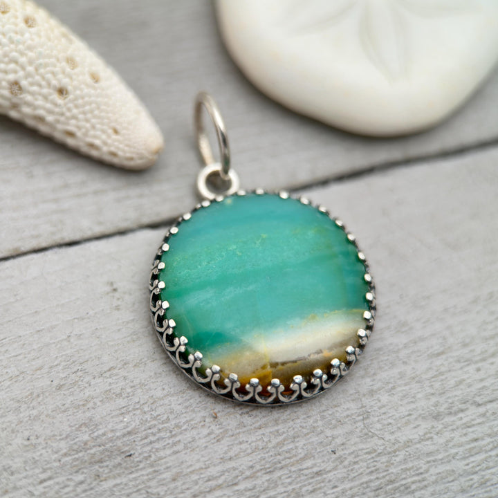 Indonesian Opalized Wood Pendant | Solid 925 Sterling Silver | Fossil Necklace Pendant | Beach Ocean Scene Stone - SunlightSilver