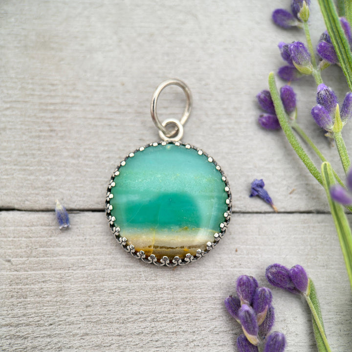 Indonesian Opalized Wood Pendant | Solid 925 Sterling Silver | Fossil Necklace Pendant | Beach Ocean Scene Stone - SunlightSilver