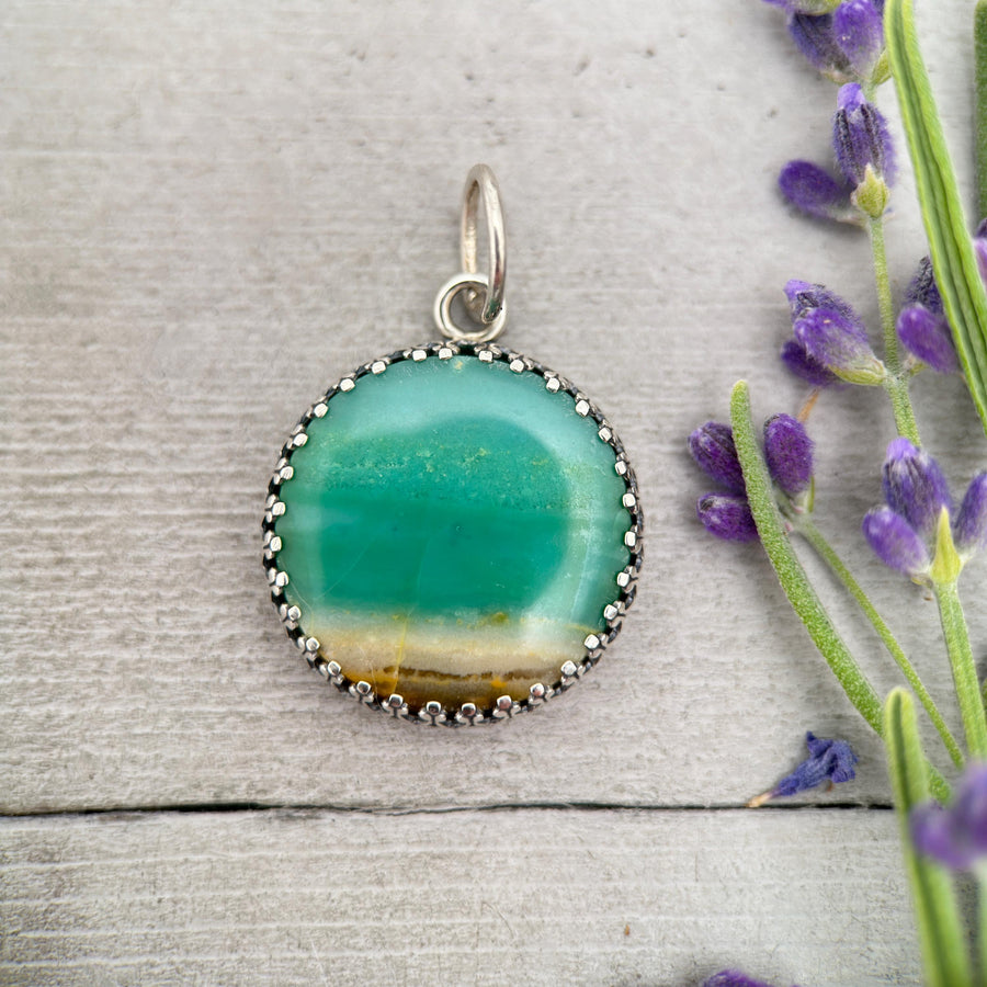 Indonesian Opalized Wood Pendant | Solid 925 Sterling Silver | Fossil Necklace Pendant | Beach Ocean Scene Stone - SunlightSilver