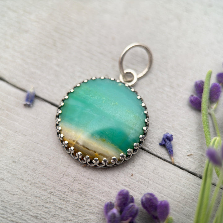 Indonesian Opalized Wood Pendant | Solid 925 Sterling Silver | Fossil Necklace Pendant | Beach Ocean Scene Stone - SunlightSilver
