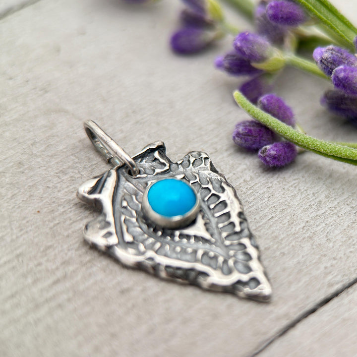 Sterling Silver Arrowhead Pendant with Blue Ridge or White Water Turquoise | Southwestern Turquoise Necklace | American Turquoise - SunlightSilver
