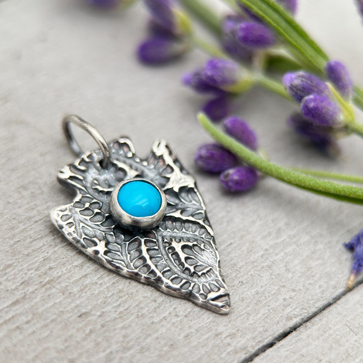 Sterling Silver Arrowhead Pendant with Blue Ridge or White Water Turquoise | Southwestern Turquoise Necklace | American Turquoise - SunlightSilver
