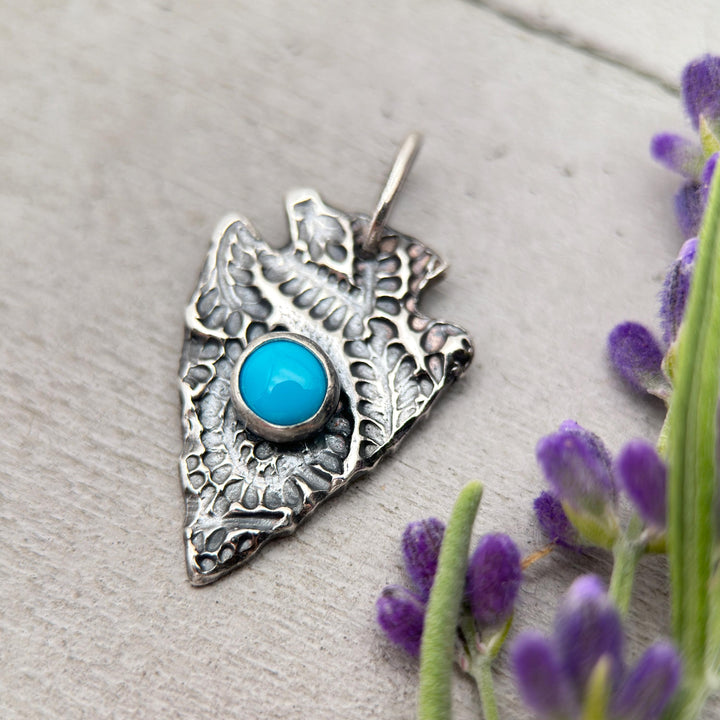 Sterling Silver Arrowhead Pendant with Blue Ridge or White Water Turquoise | Southwestern Turquoise Necklace | American Turquoise - SunlightSilver