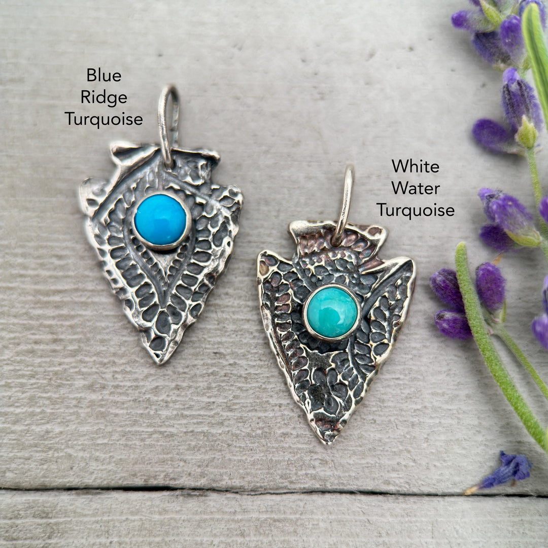 Sterling Silver Arrowhead Pendant with Blue Ridge or White Water Turquoise | Southwestern Turquoise Necklace | American Turquoise - SunlightSilver