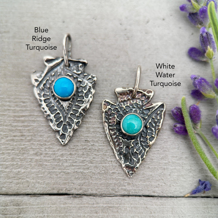 Sterling Silver Arrowhead Pendant with Blue Ridge or White Water Turquoise | Southwestern Turquoise Necklace | American Turquoise - SunlightSilver