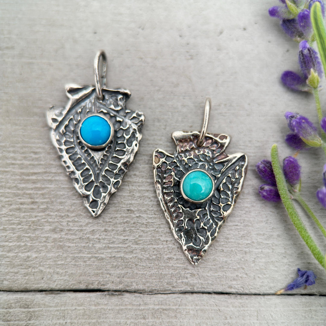 Sterling Silver Arrowhead Pendant with Blue Ridge or White Water Turquoise | Southwestern Turquoise Necklace | American Turquoise - SunlightSilver