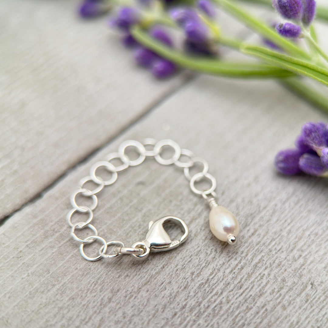 Jewelry Extender Lengthener | Solid 925 Sterling Silver | Freshwater Pearl Charm | Choose Your Size | Perfect for Layering Necklaces - SunlightSilver