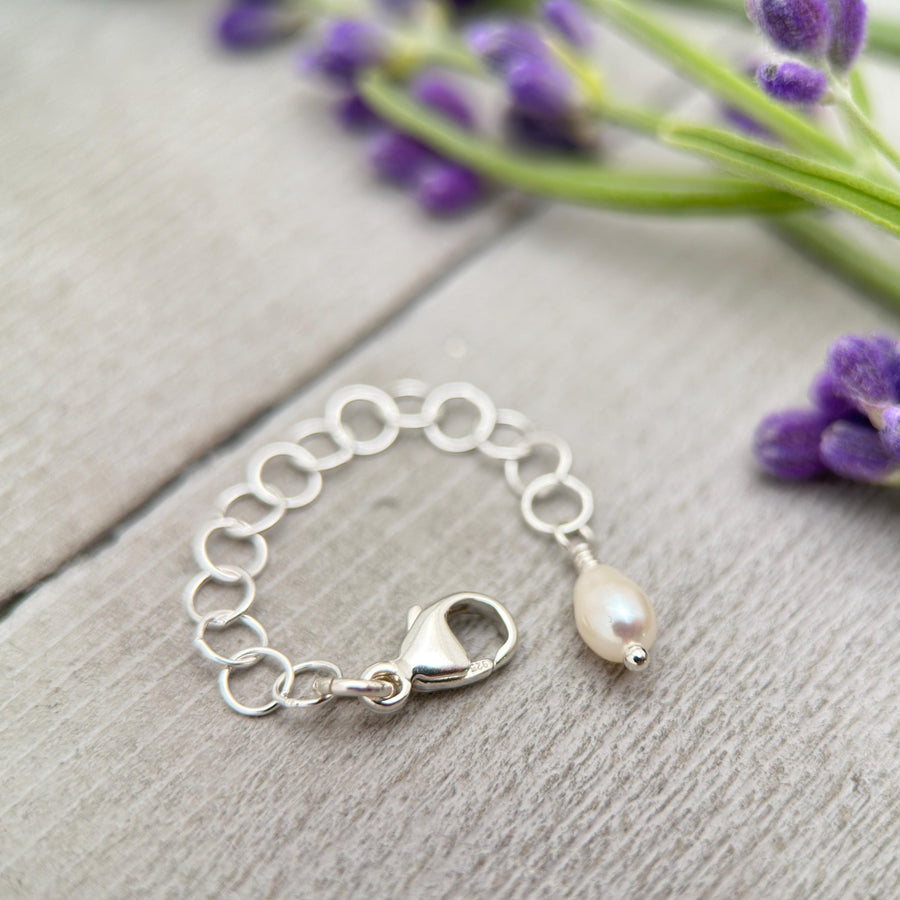 Jewelry Extender Lengthener | Solid 925 Sterling Silver | Freshwater Pearl Charm | Choose Your Size | Perfect for Layering Necklaces - SunlightSilver