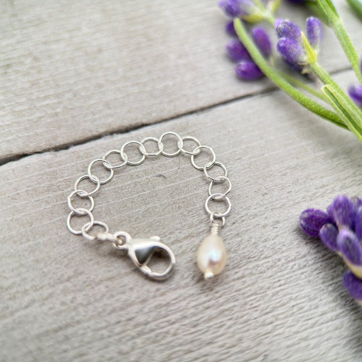 Jewelry Extender Lengthener | Solid 925 Sterling Silver | Freshwater Pearl Charm | Choose Your Size | Perfect for Layering Necklaces - SunlightSilver