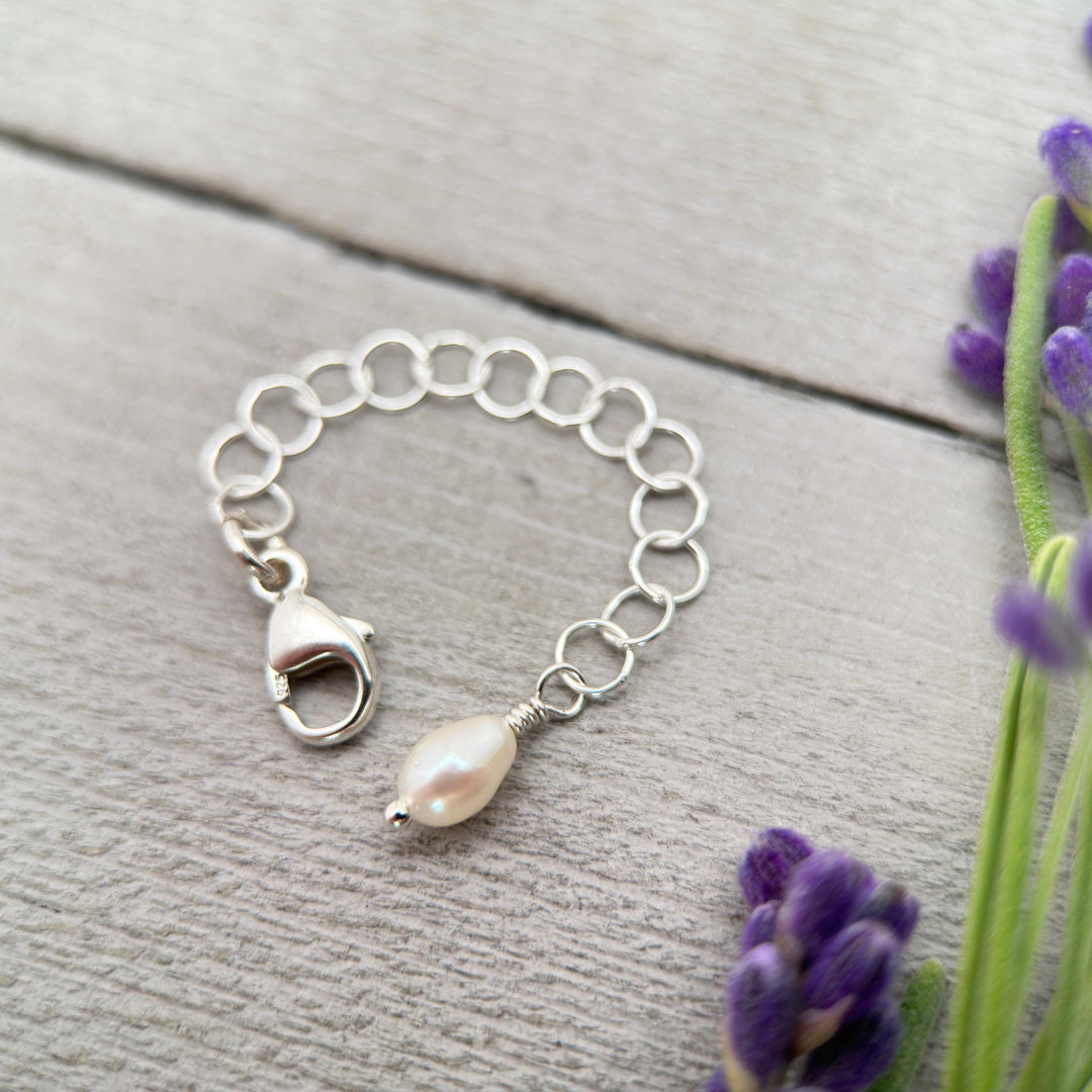 Jewelry Extender Lengthener | Solid 925 Sterling Silver | Freshwater Pearl Charm | Choose Your Size | Perfect for Layering Necklaces - SunlightSilver