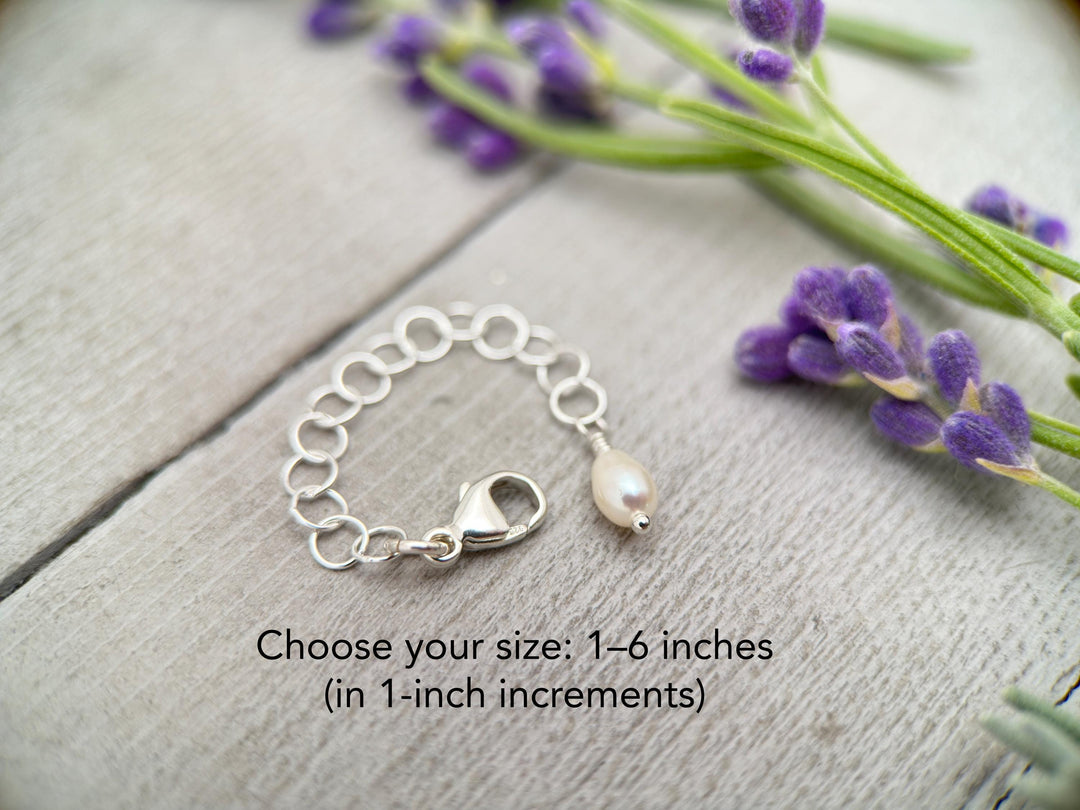 Jewelry Extender Lengthener | Solid 925 Sterling Silver | Freshwater Pearl Charm | Choose Your Size | Perfect for Layering Necklaces - SunlightSilver