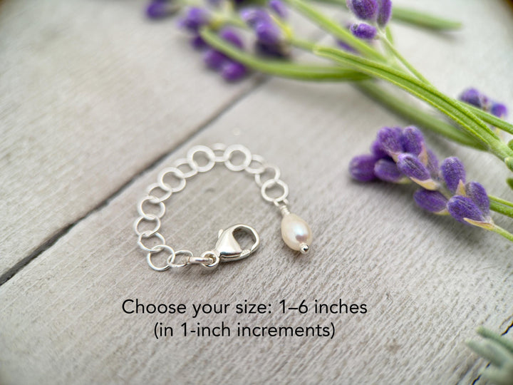 Jewelry Extender Lengthener | Solid 925 Sterling Silver | Freshwater Pearl Charm | Choose Your Size | Perfect for Layering Necklaces - SunlightSilver