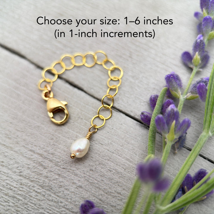 Jewelry Extender in 14k Yellow Gold Fill with White Freshwater Pearl Charm - SunlightSilver
