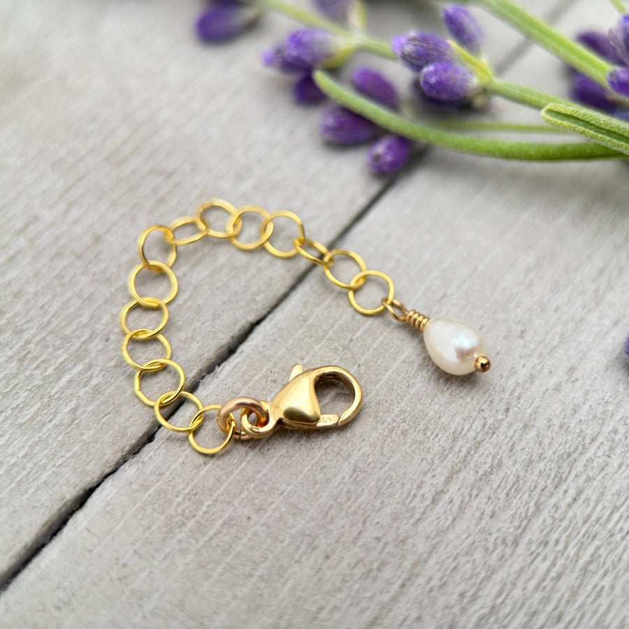 Jewelry Extender in 14k Yellow Gold Fill with White Freshwater Pearl Charm - SunlightSilver