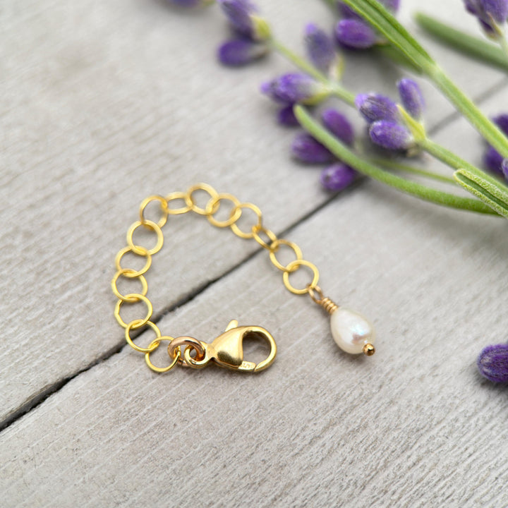 Jewelry Extender in 14k Yellow Gold Fill with White Freshwater Pearl Charm - SunlightSilver