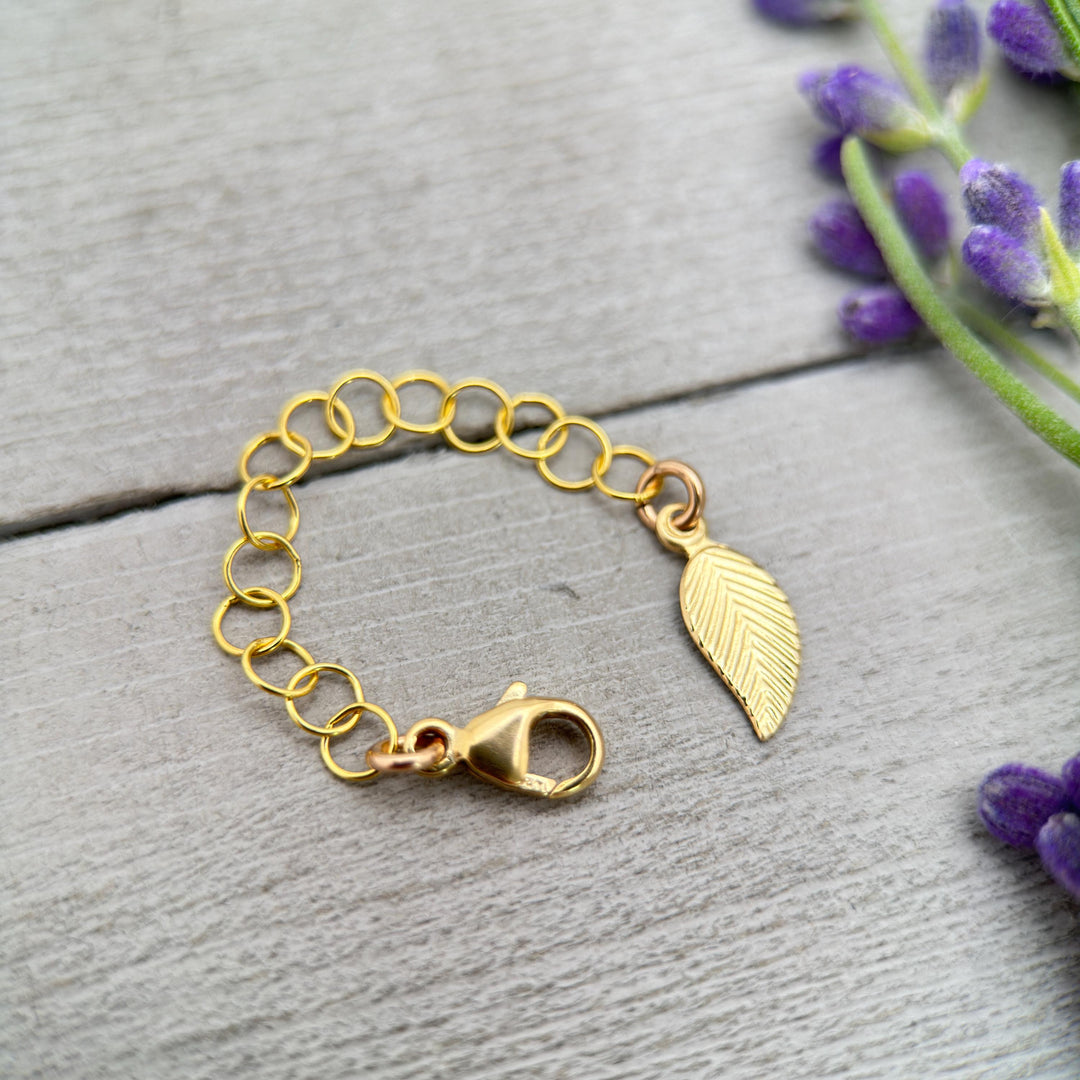 14k Yellow Gold Fill Necklace Extender with Leaf Charm, Choose 1-6 Inches - SunlightSilver