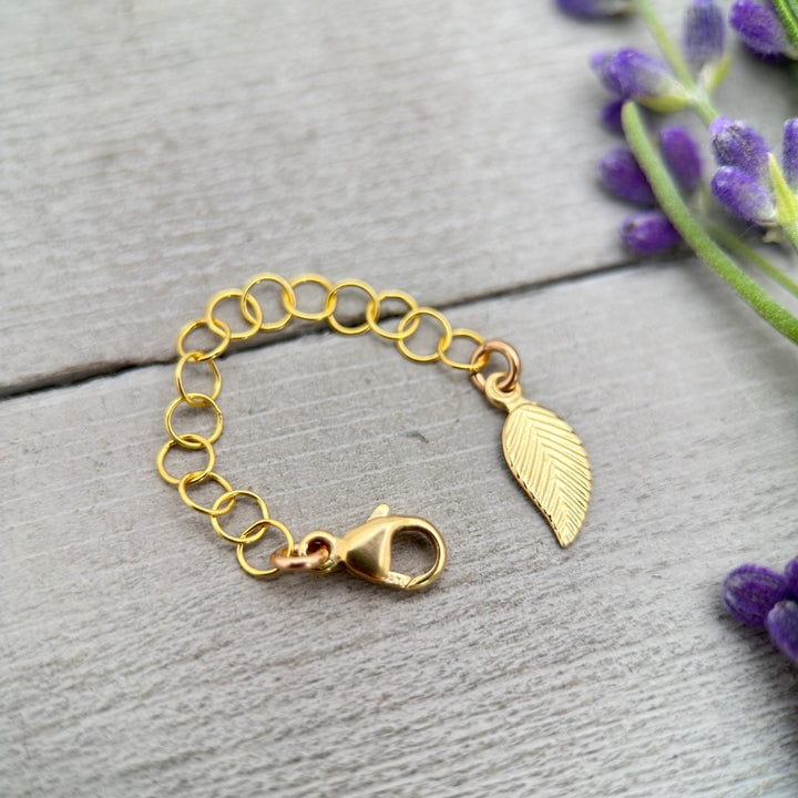 14k Yellow Gold Fill Necklace Extender with Leaf Charm, Choose 1-6 Inches - SunlightSilver