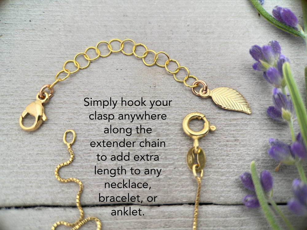 14k Yellow Gold Fill Necklace Extender with Leaf Charm, Choose 1-6 Inches - SunlightSilver