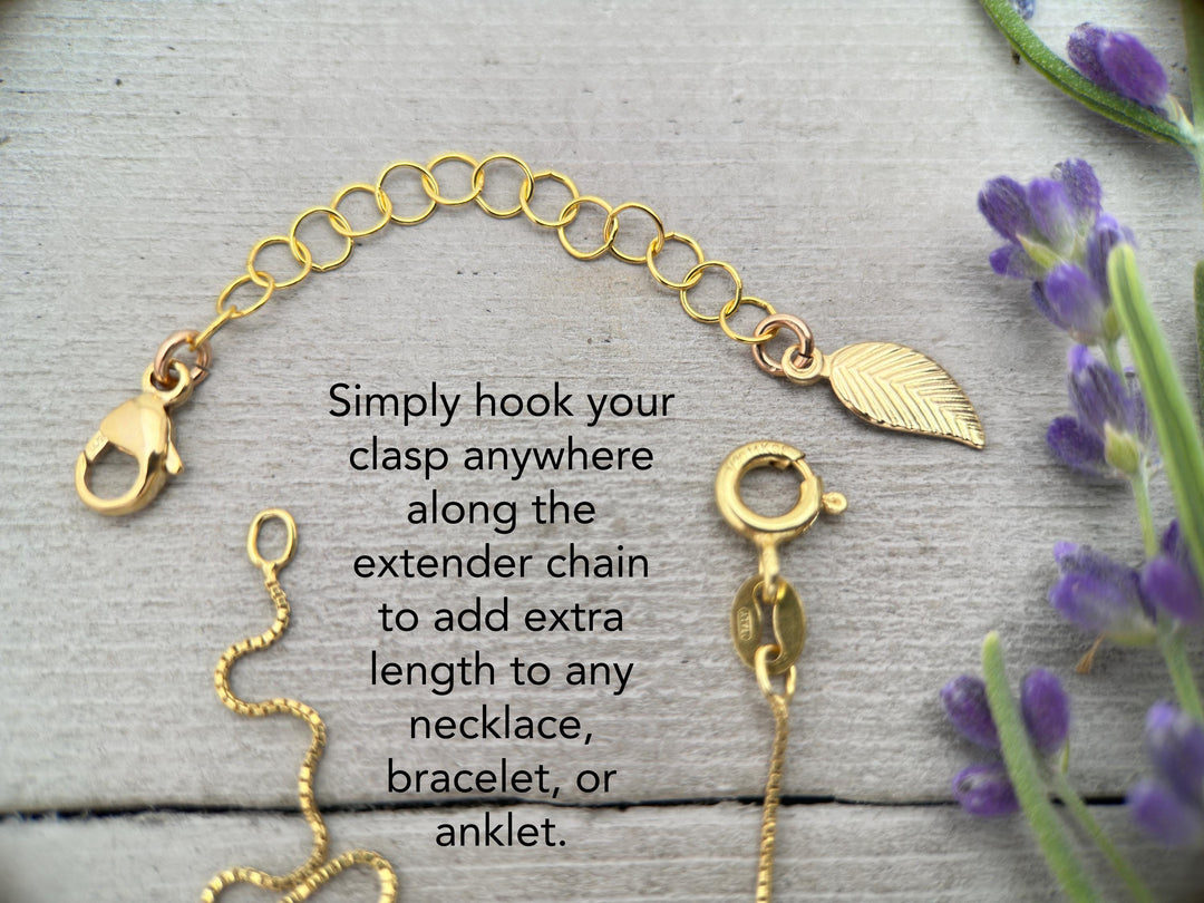 14k Yellow Gold Fill Necklace Extender with Leaf Charm, Choose 1-6 Inches - SunlightSilver