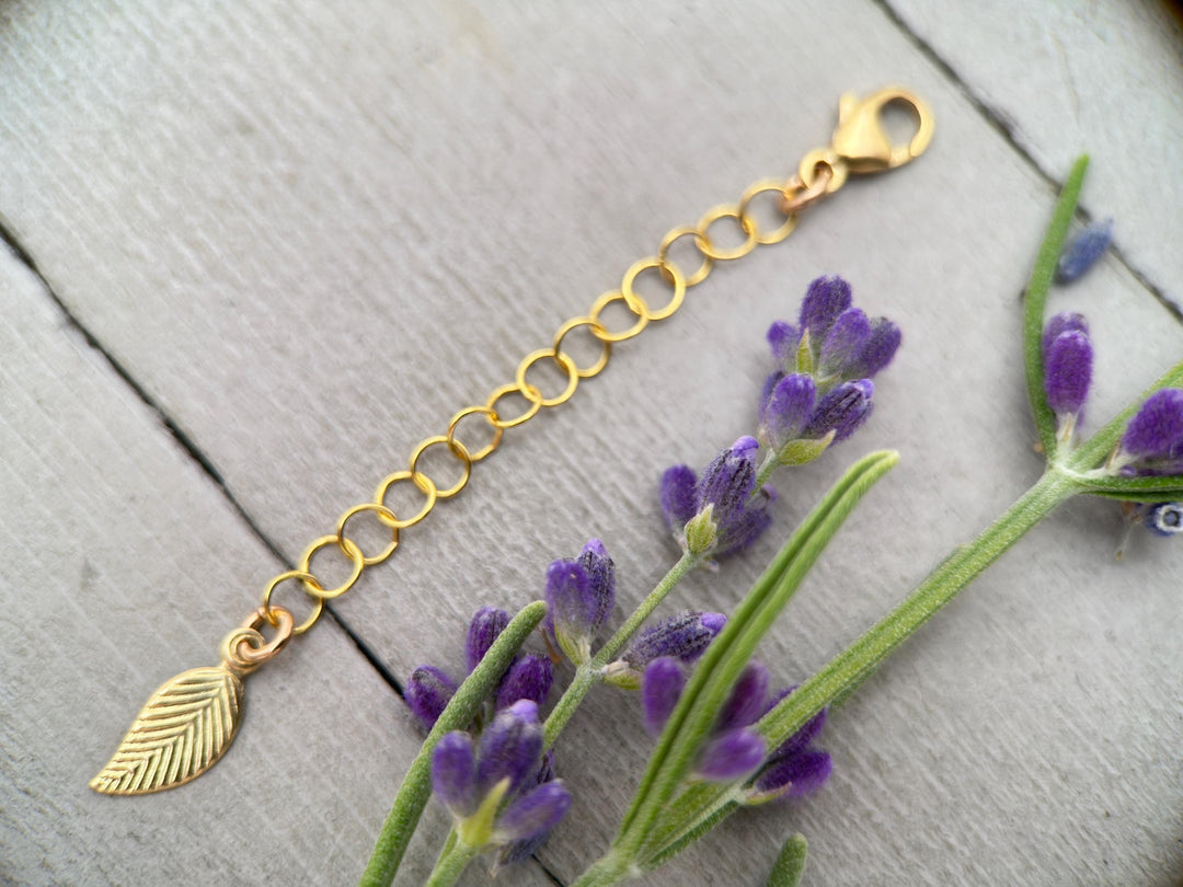 14k Yellow Gold Fill Necklace Extender with Leaf Charm, Choose 1-6 Inches - SunlightSilver