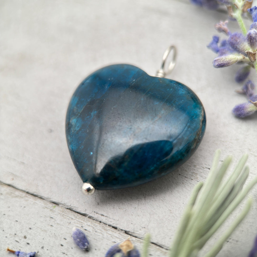 Blue Apatite Heart and Sterling Silver Necklace - SunlightSilver