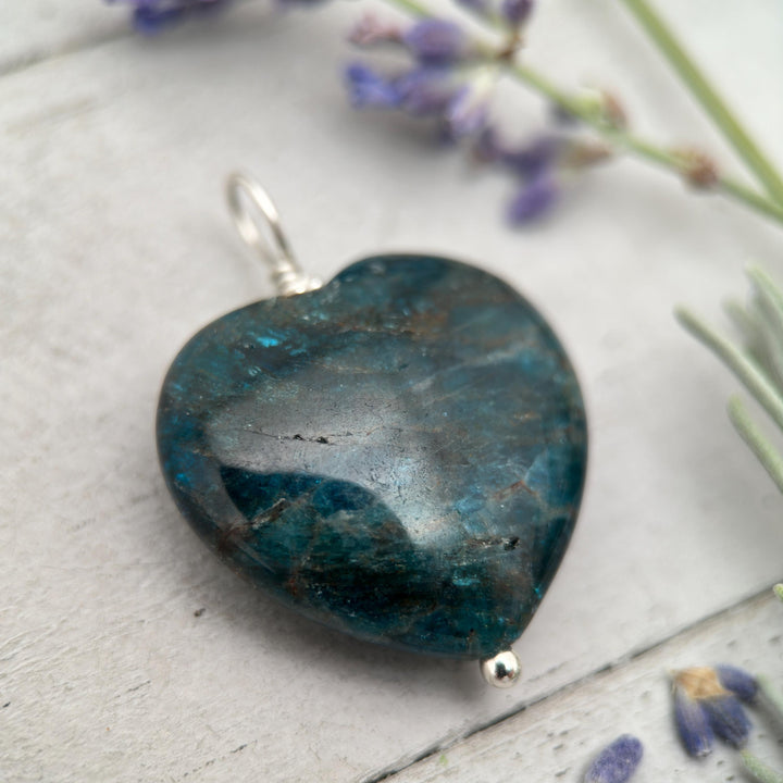 Blue Apatite Heart and Sterling Silver Necklace - SunlightSilver
