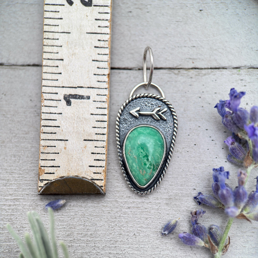 Green Variscite Necklace – Lucin Utah Gemstone Pendant – Arrow Protection Symbol in Silver - SunlightSilver
