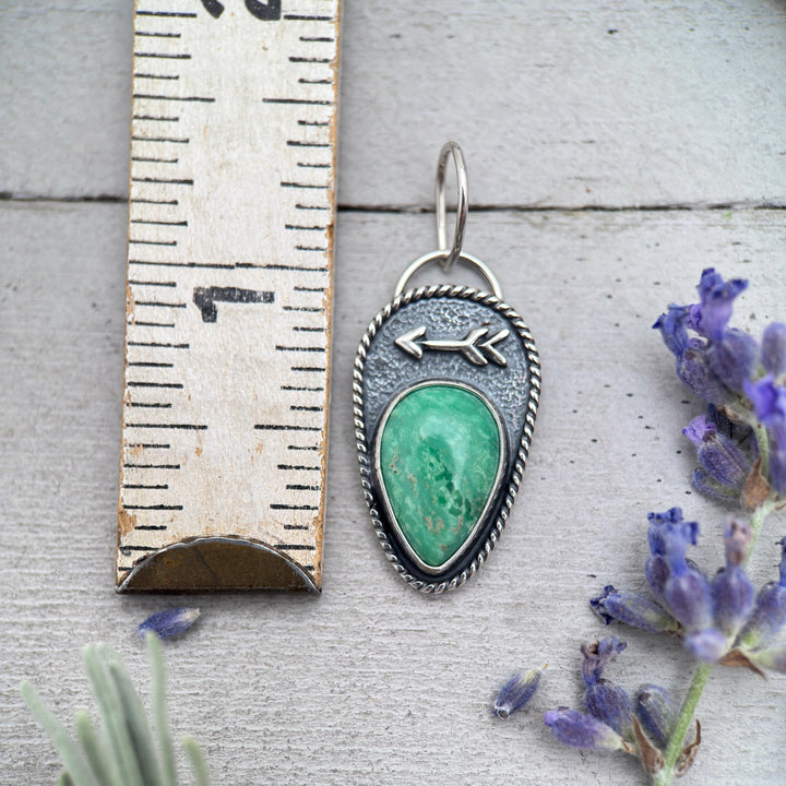 Green Variscite Necklace – Lucin Utah Gemstone Pendant – Arrow Protection Symbol in Silver - SunlightSilver