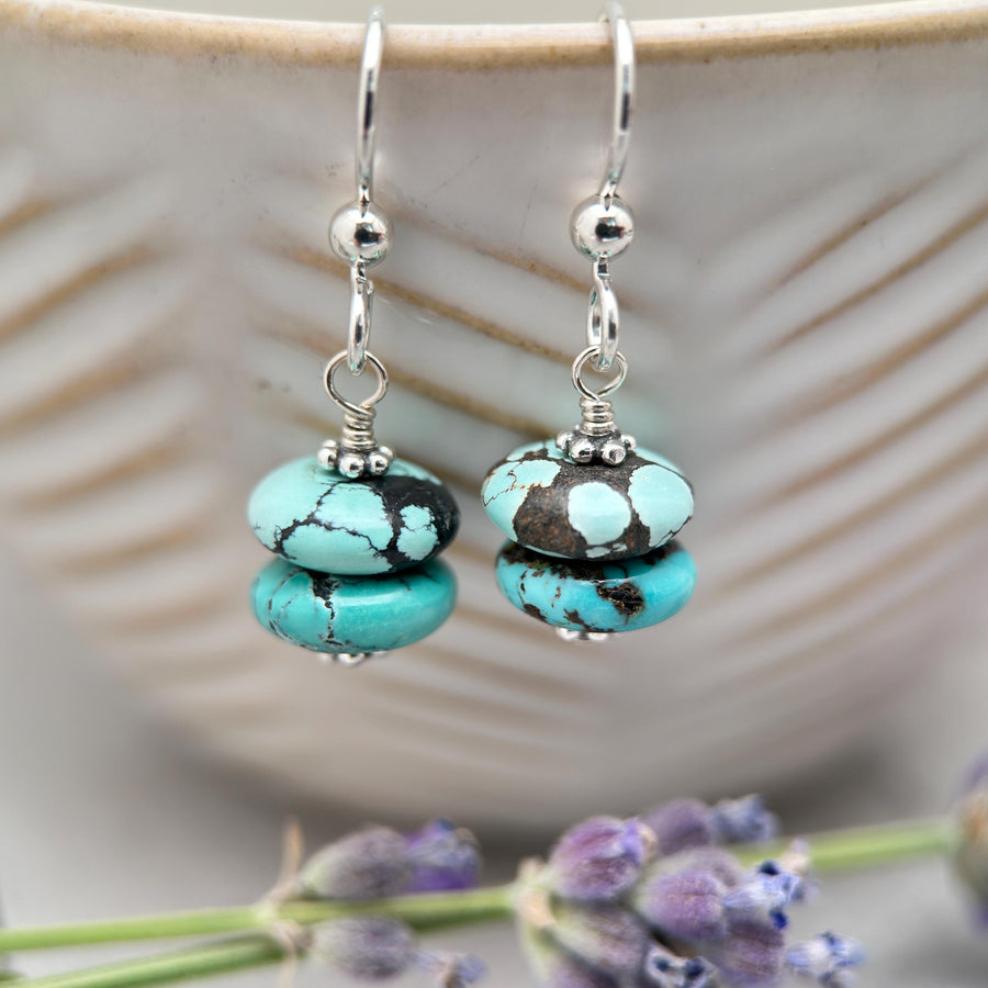Gorgeous Natural Turquoise and Sterling Silver Small Earrings – December Birthstone - Handmade in the USA - SunlightSilver