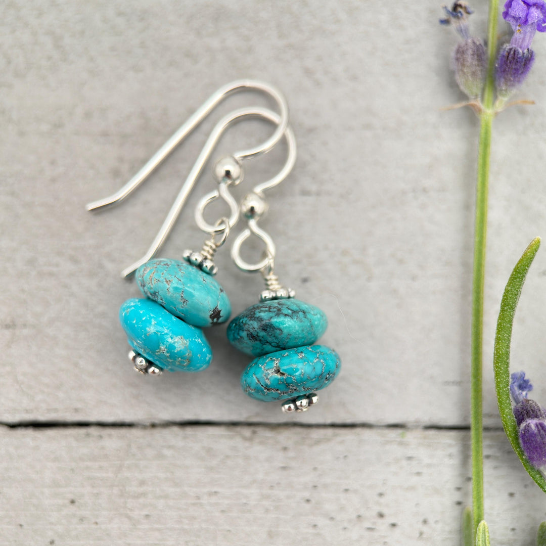 Gorgeous Natural Turquoise and Sterling Silver Small Earrings – December Birthstone - Handmade in the USA - SunlightSilver