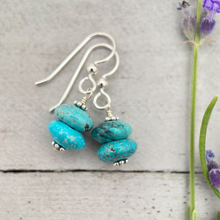 Gorgeous Natural Turquoise and Sterling Silver Small Earrings – December Birthstone - Handmade in the USA - SunlightSilver