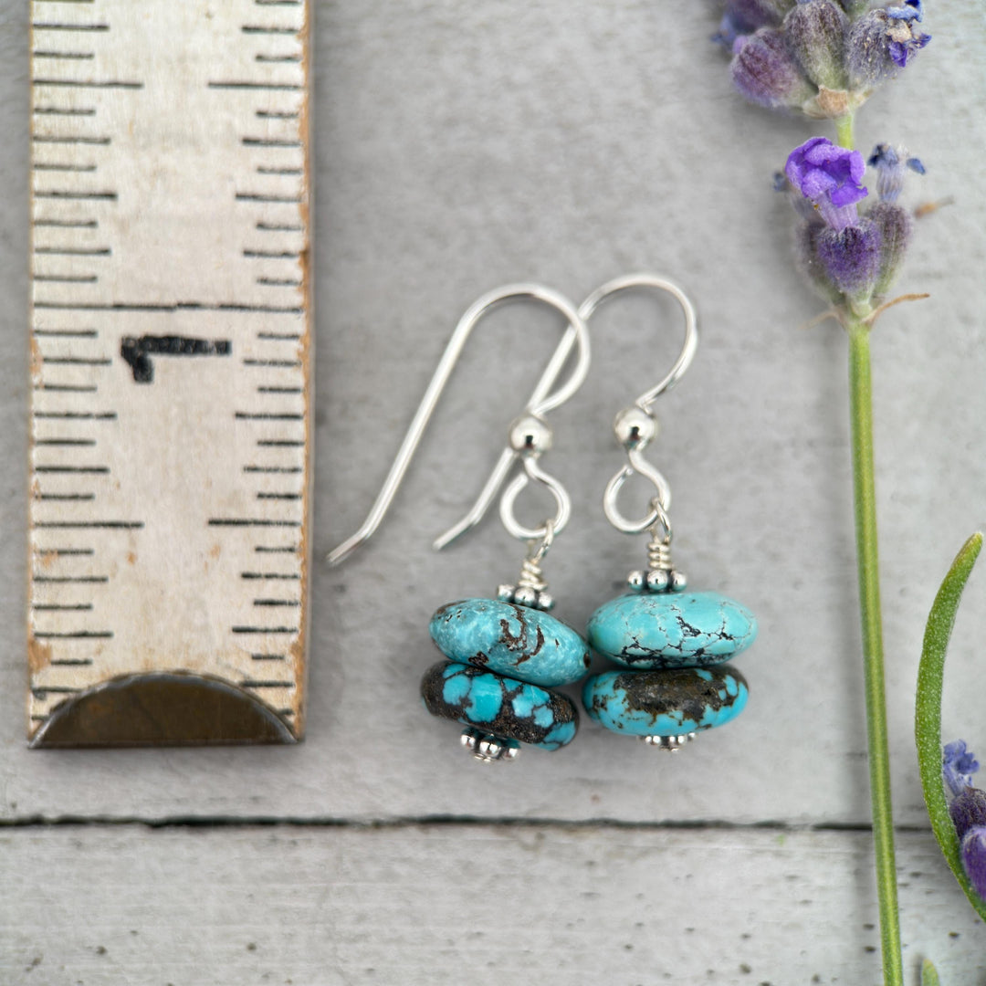 Gorgeous Natural Turquoise and Sterling Silver Small Earrings – December Birthstone - Handmade in the USA - SunlightSilver