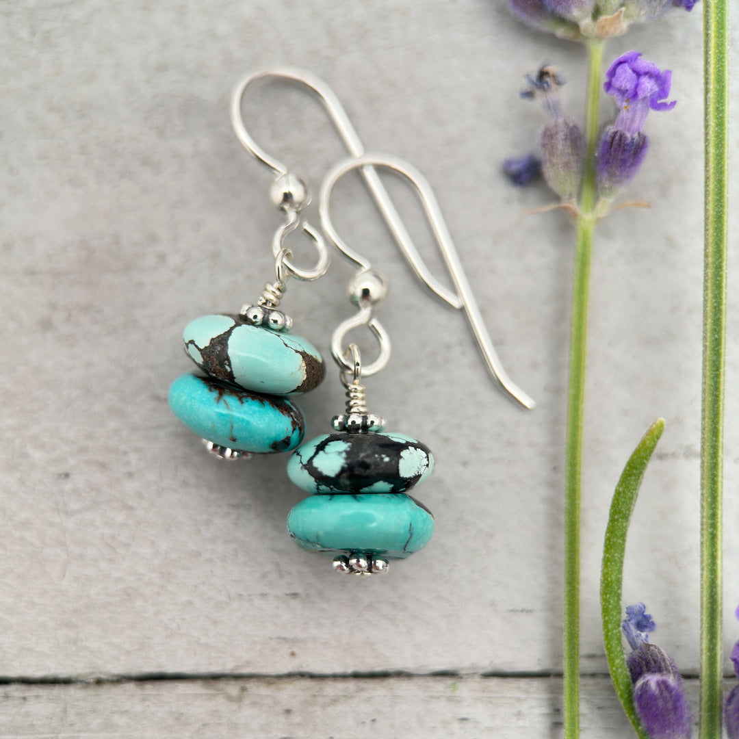 Gorgeous Natural Turquoise and Sterling Silver Small Earrings – December Birthstone - Handmade in the USA - SunlightSilver