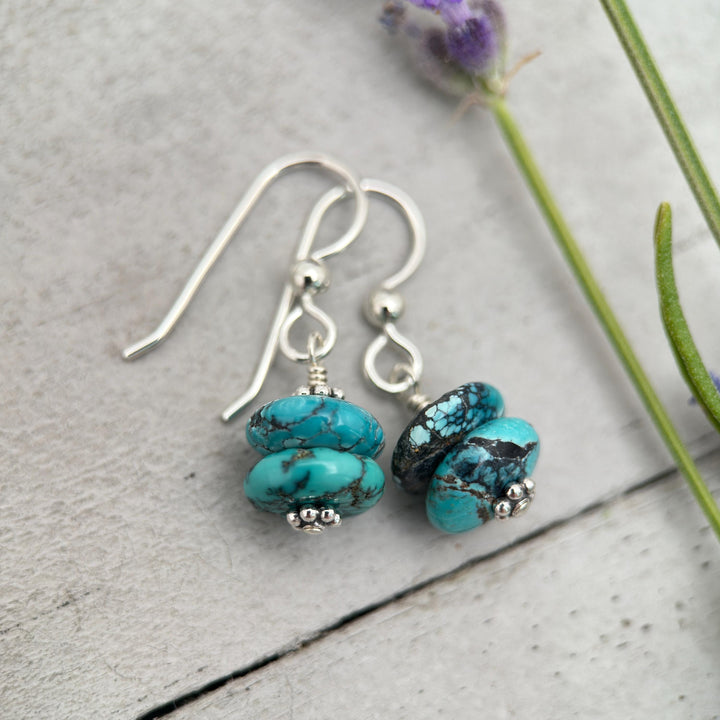 Gorgeous Natural Turquoise and Sterling Silver Small Earrings – December Birthstone - Handmade in the USA - SunlightSilver