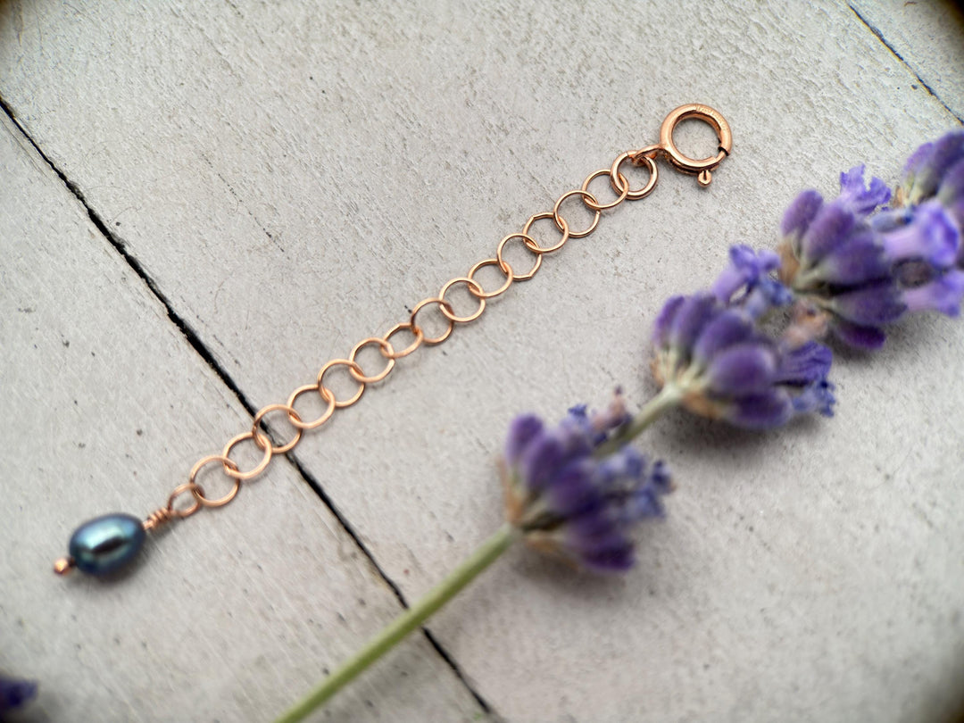 14k Rose Gold Filled Jewelry Extender with Peacock Pearl | Necklace & Bracelet Length Extension | Layered Necklace De-tangler - SunlightSilver