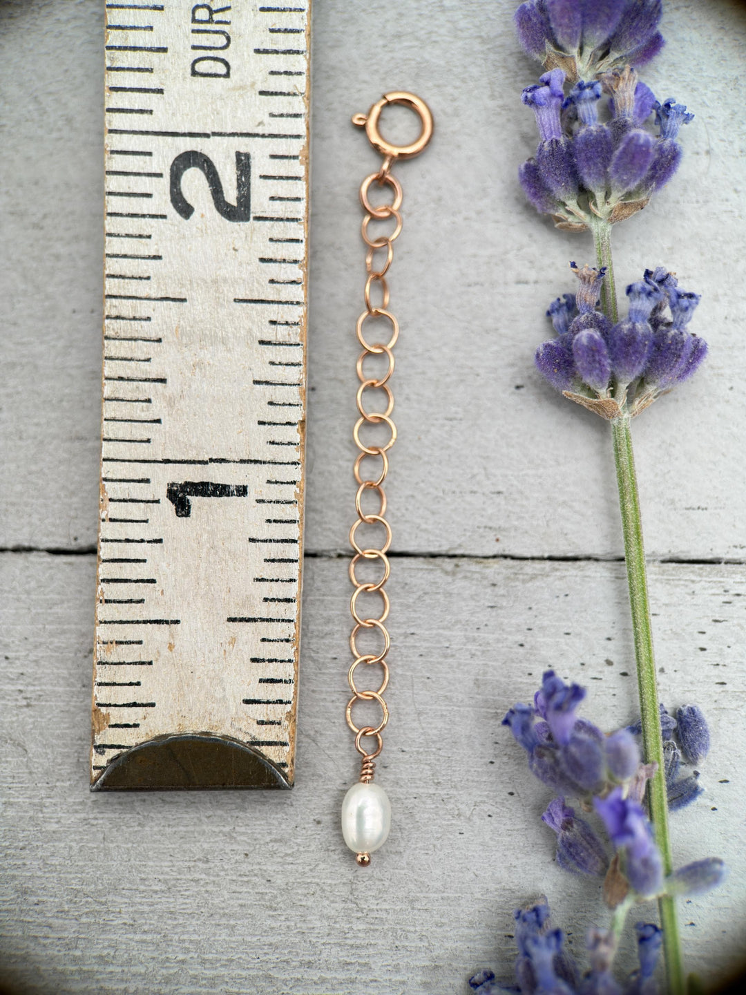 Jewelry Extender in 14k Rose Gold Fill with White Freshwater Pearl Charm - SunlightSilver