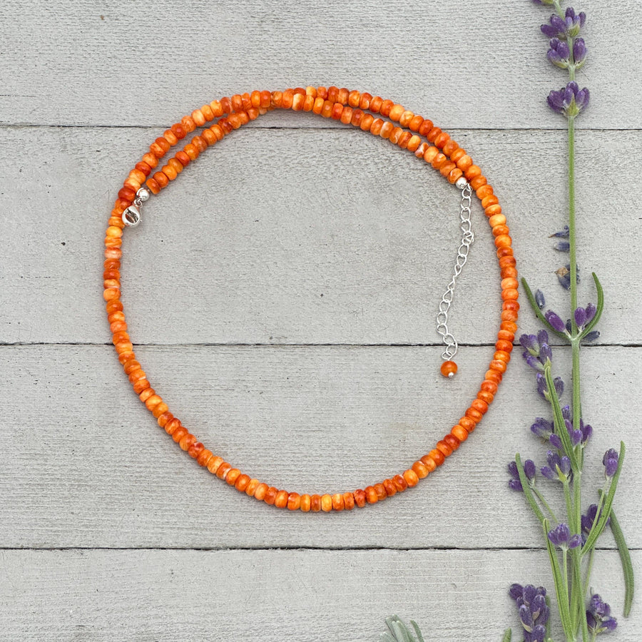 Orange or Red Spiny Oyster and Solid 925 Sterling Silver - SunlightSilver