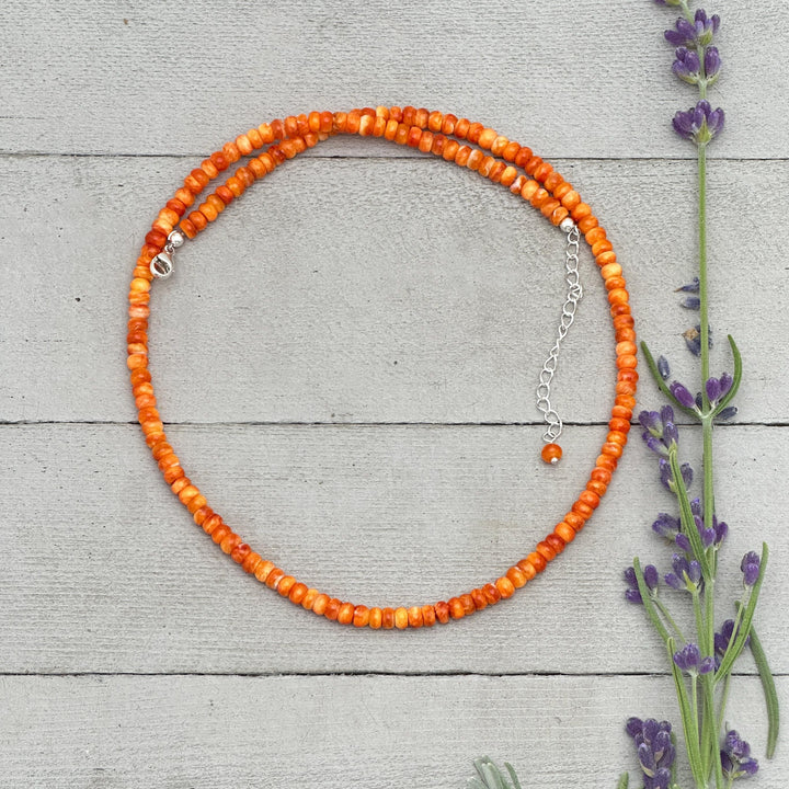 Orange or Red Spiny Oyster Necklace – Southwestern Sterling Silver Beaded Jewelry, 16–18 Inch Adjustable Strand - SunlightSilver