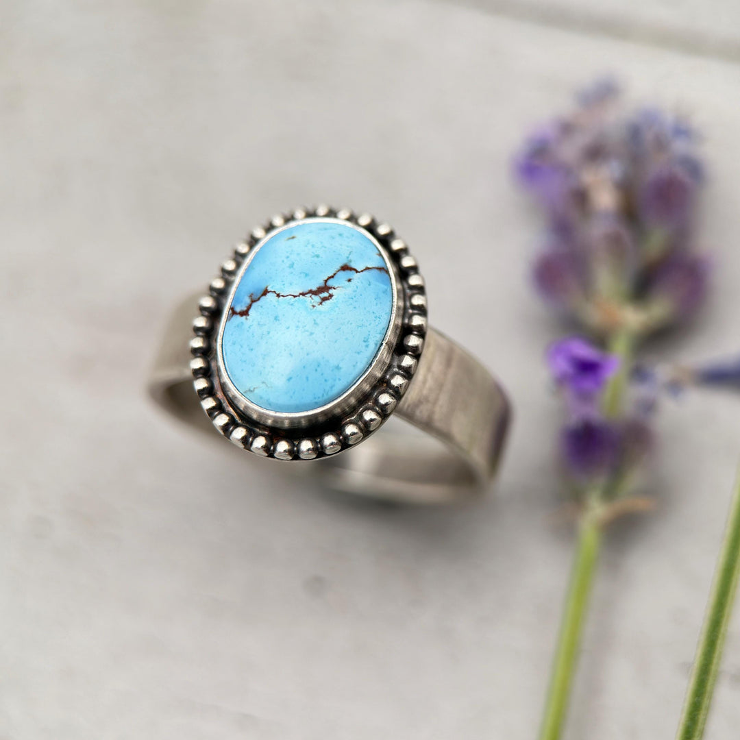 Golden Hills Turquoise Ring | Rare Pastel Blue & Lavender Turquoise in Sterling Silver, Size 8 - SunlightSilver