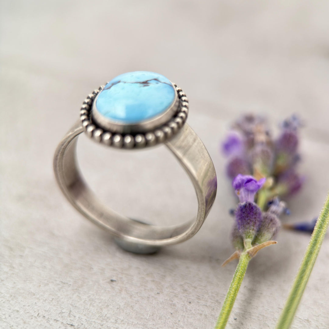 Golden Hills Turquoise Ring | Rare Pastel Blue & Lavender Turquoise in Sterling Silver, Size 8 - SunlightSilver