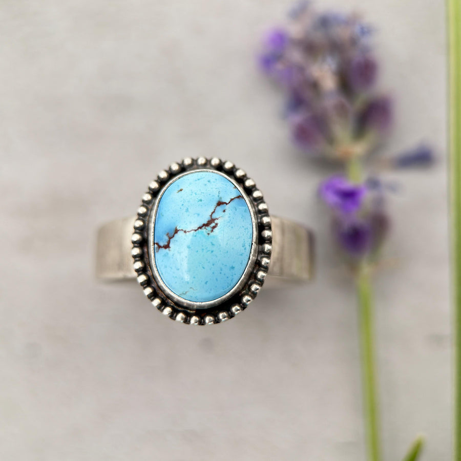 Golden Hills Turquoise Ring | Rare Pastel Blue & Lavender Turquoise in Sterling Silver, Size 8 - SunlightSilver