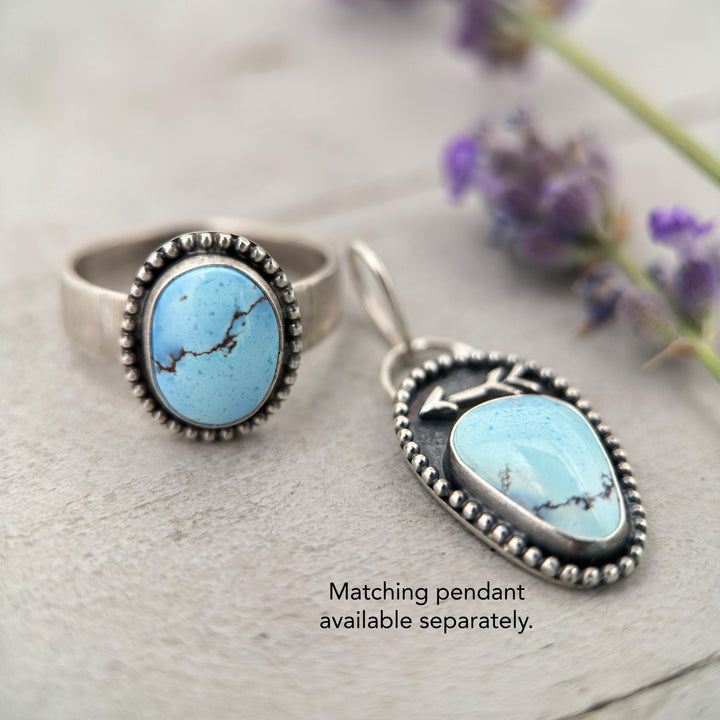 Golden Hills Turquoise Ring | Rare Pastel Blue & Lavender Turquoise in Sterling Silver, Size 8 - SunlightSilver