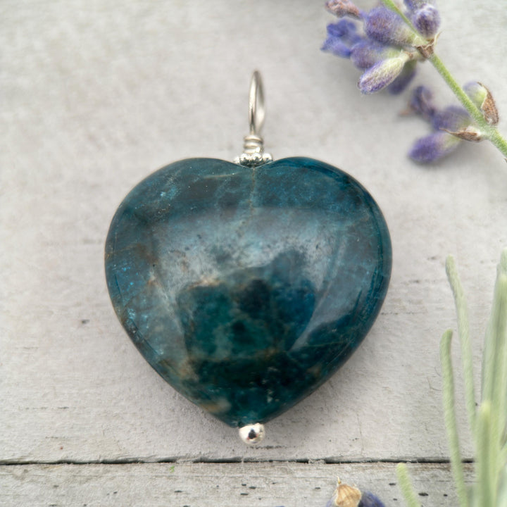 Blue Apatite Heart and Sterling Silver Necklace - SunlightSilver