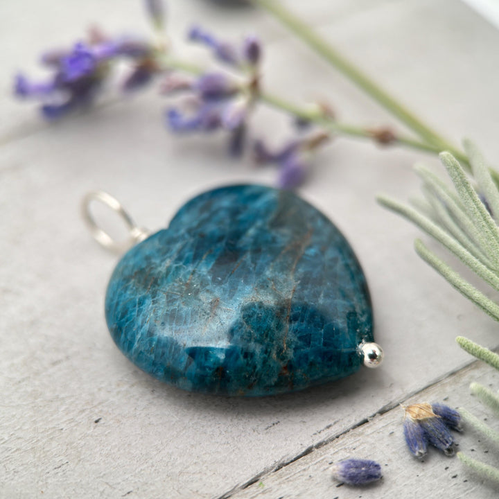 Blue Apatite Heart and Sterling Silver Necklace - SunlightSilver