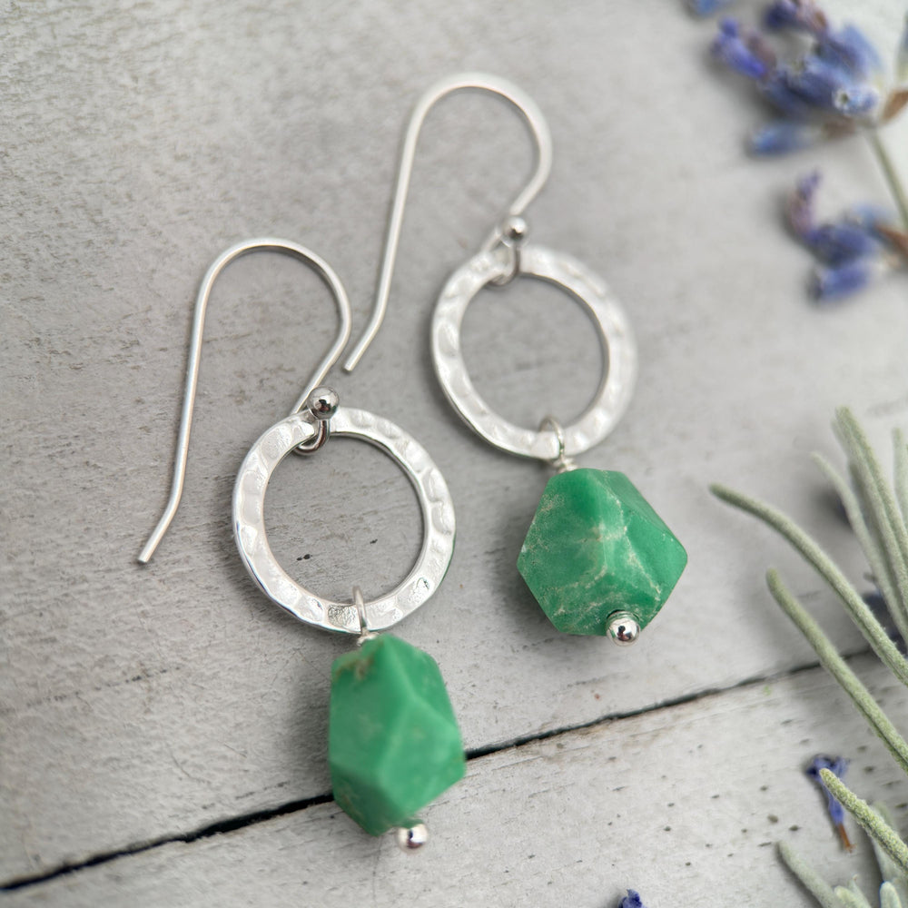 Green Variscite Earrings – Sterling Silver Loop Earrings – Handmade Gemstone Jewelry - SunlightSilver