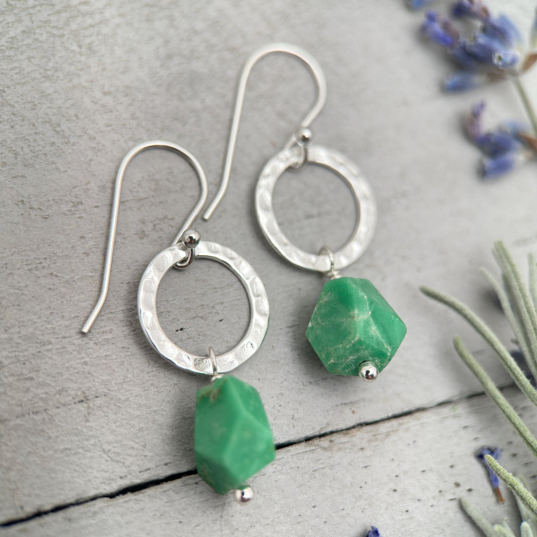 Green Variscite Earrings – Sterling Silver Loop Earrings – Handmade Gemstone Jewelry - SunlightSilver