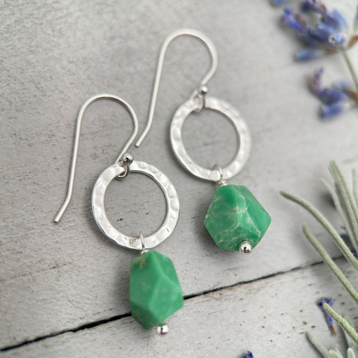 Green Variscite Earrings – Sterling Silver Loop Earrings – Handmade Gemstone Jewelry - SunlightSilver