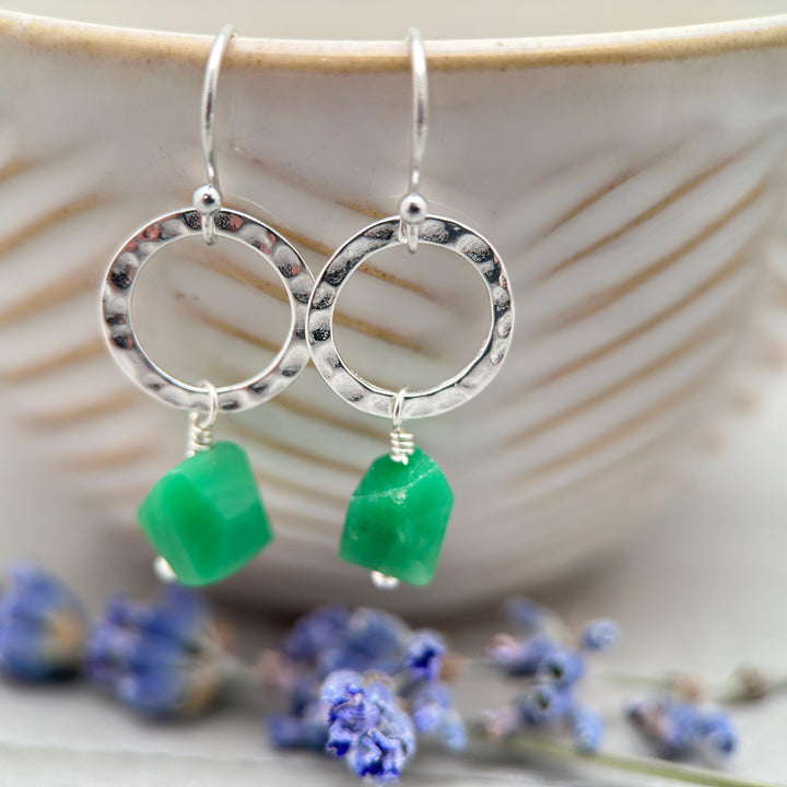 Green Variscite Earrings – Sterling Silver Loop Earrings – Handmade Gemstone Jewelry - SunlightSilver